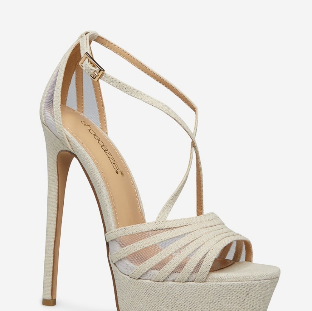 Size 7 linen high heel sandal - shoe dazzle